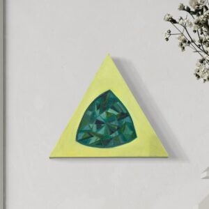 Geometric Emerald Serenity realistic oil painting of diamond on a triangle canvas on the wall Geometric Emerald Serenity realistic oil painting of diamond on a triangle canvas on the wall