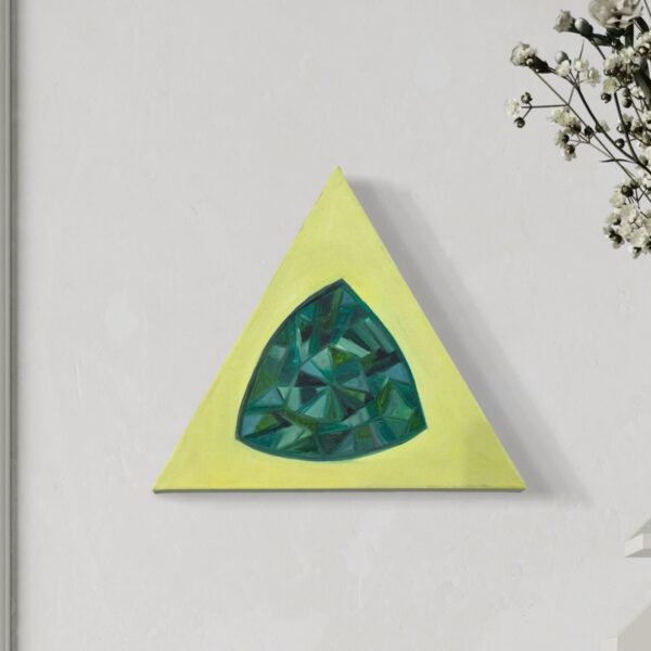 Geometric Emerald Serenity realistic oil painting of diamond on a triangle canvas on the wall Geometric Emerald Serenity realistic oil painting of diamond on a triangle canvas on the wall