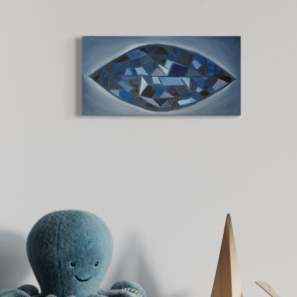 The Crystal Eye’s Gaze Rectangular realistic blue crystal in eye shape painting on wall The Crystal Eye’s Gaze Rectangular realistic blue crystal in eye shape painting on wall