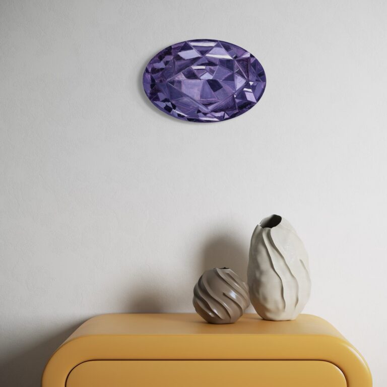 The Crystal Eye’s Gaze A purple realistic oil painting of sapphire on a wall