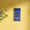 Celestial Facets of Sapphire - A realistic rectangular oil painting of a Sapphire diamond on wall