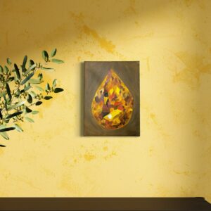 Tear Shaped realistic oil painting in diamond shape on canvas hanging on wall